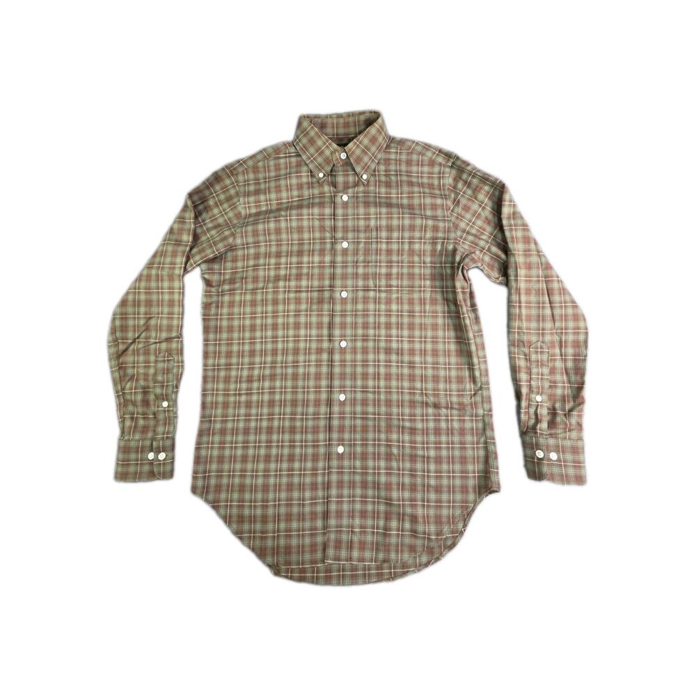 Lauren Ralph Lauren Mens Sz 14 1/2 Non Iron Plaid Button Down Shirt Brown Olive